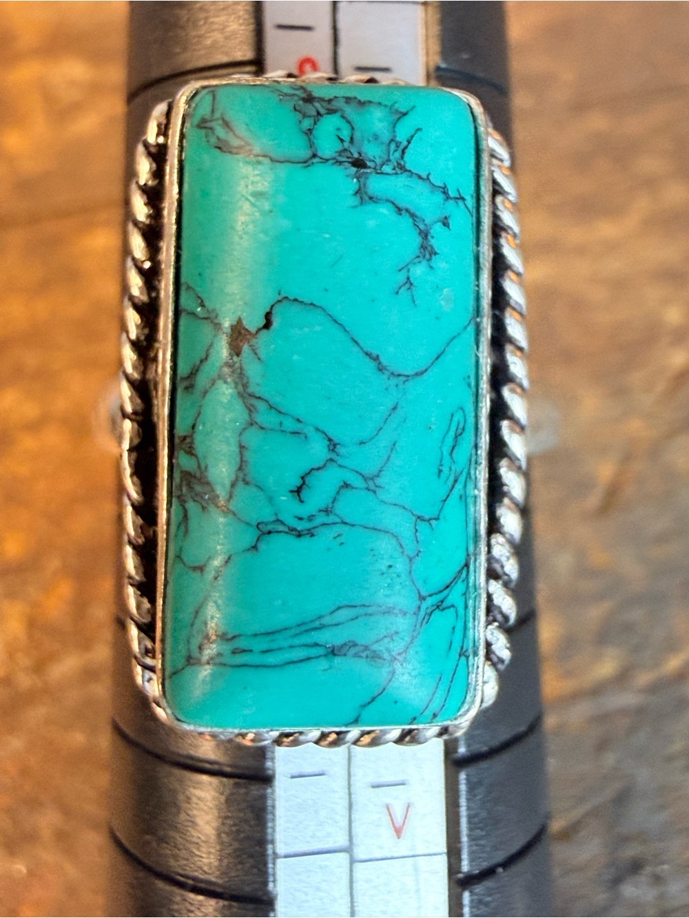 Turquoise Stone 925 Sterling Silver  Rectangle Ring